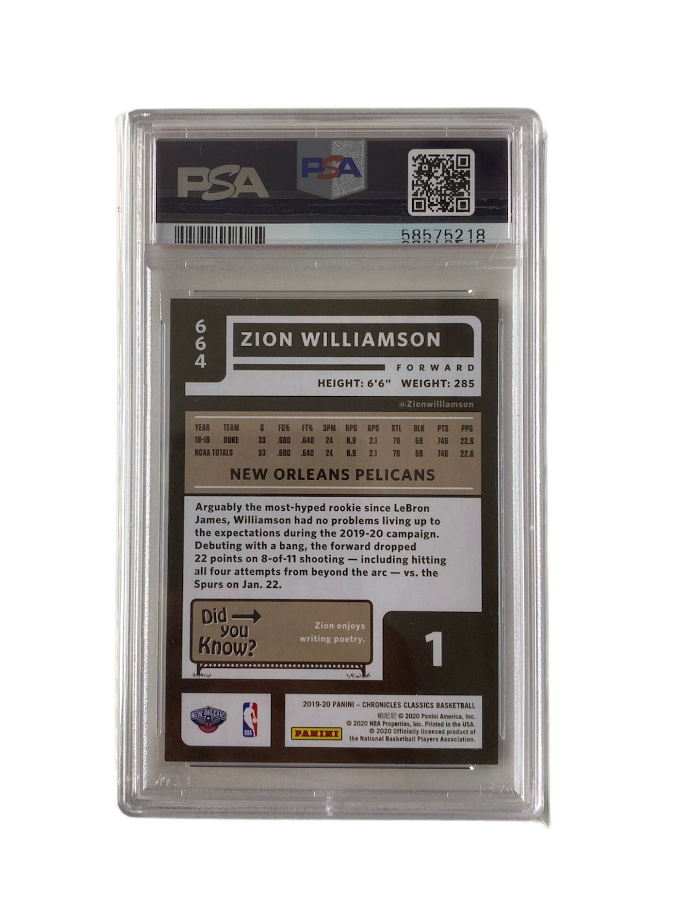 PSA 9 Zion Williamson